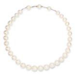DIAMOND AND PEARL NECKLACE comprising of a row of pearls of approximately 15.5mm and round cut