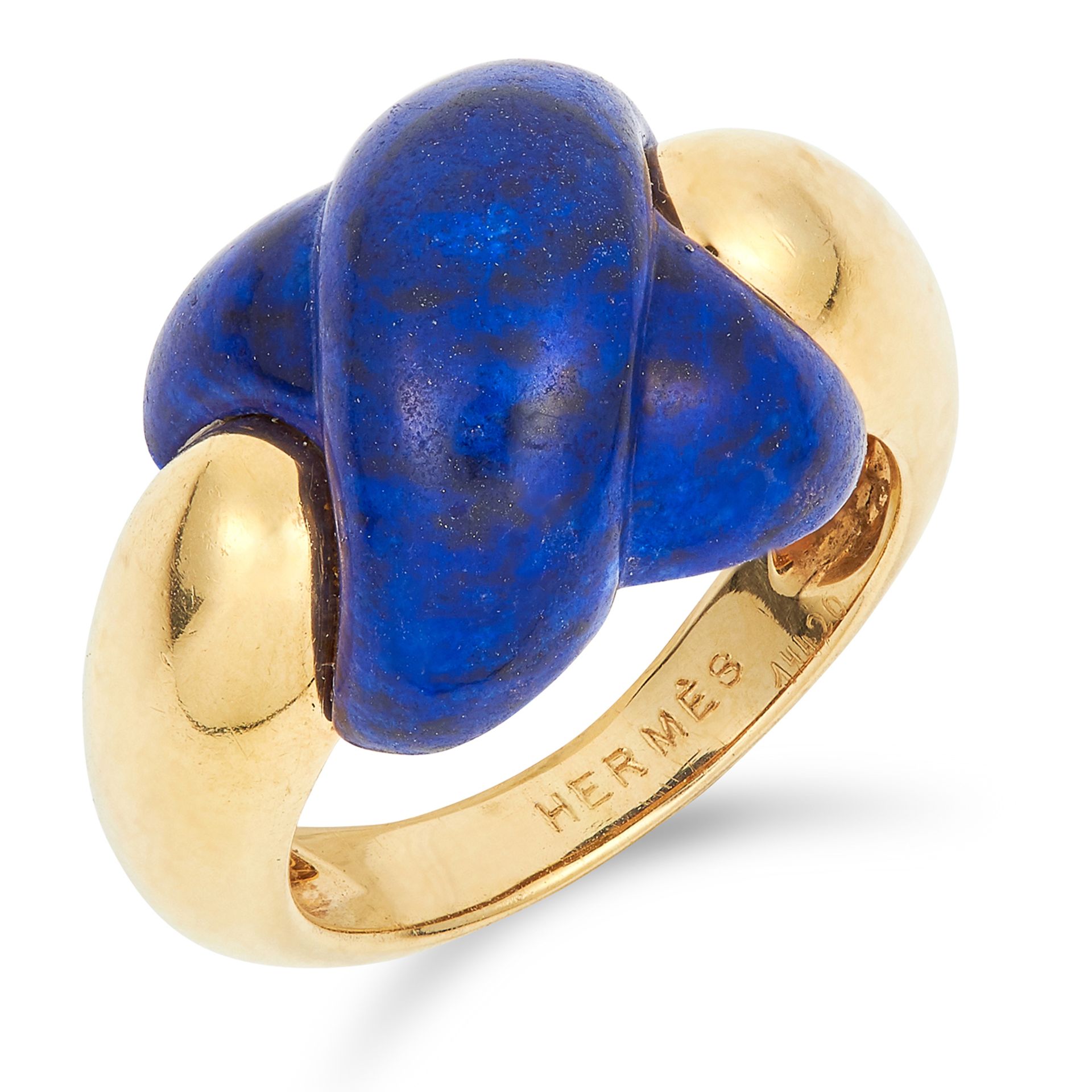 HERMES LAPIS LAZULI DRESS RING, the lapis carved in knot formation, size L / 6, 7.5g. - Image 2 of 2