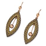 ANTIQUE TORTOISESHELL PIQUE EARRINGS, 19TH CENTURY the openwork navette shaped motifs engraved and
