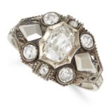ANTIQUE ART DECO DIAMOND RING set with old and rose cut diamonds, size O / 7, 3.6g.