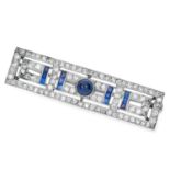 ART DECO SAPPHIRE AND DIAMOND BROOCH set with cabochon and step cut sapphires and old and rose cut