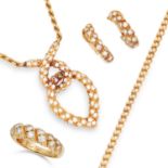 DIAMOND EARRING, RING, BRACELET AND NECKLACE SUITE, CARTIER each set with round cut diamonds in
