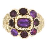 ANTIQUE AMETHYST MOURNING RING, 1822 set with oval and cushion cut amethysts, inscribed verso 'Jn