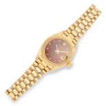 OYSTER PERPECTUAL DATEJUST LADIES WRISTWATCH, ROLEX in yellow gold with brown hardstone dial,