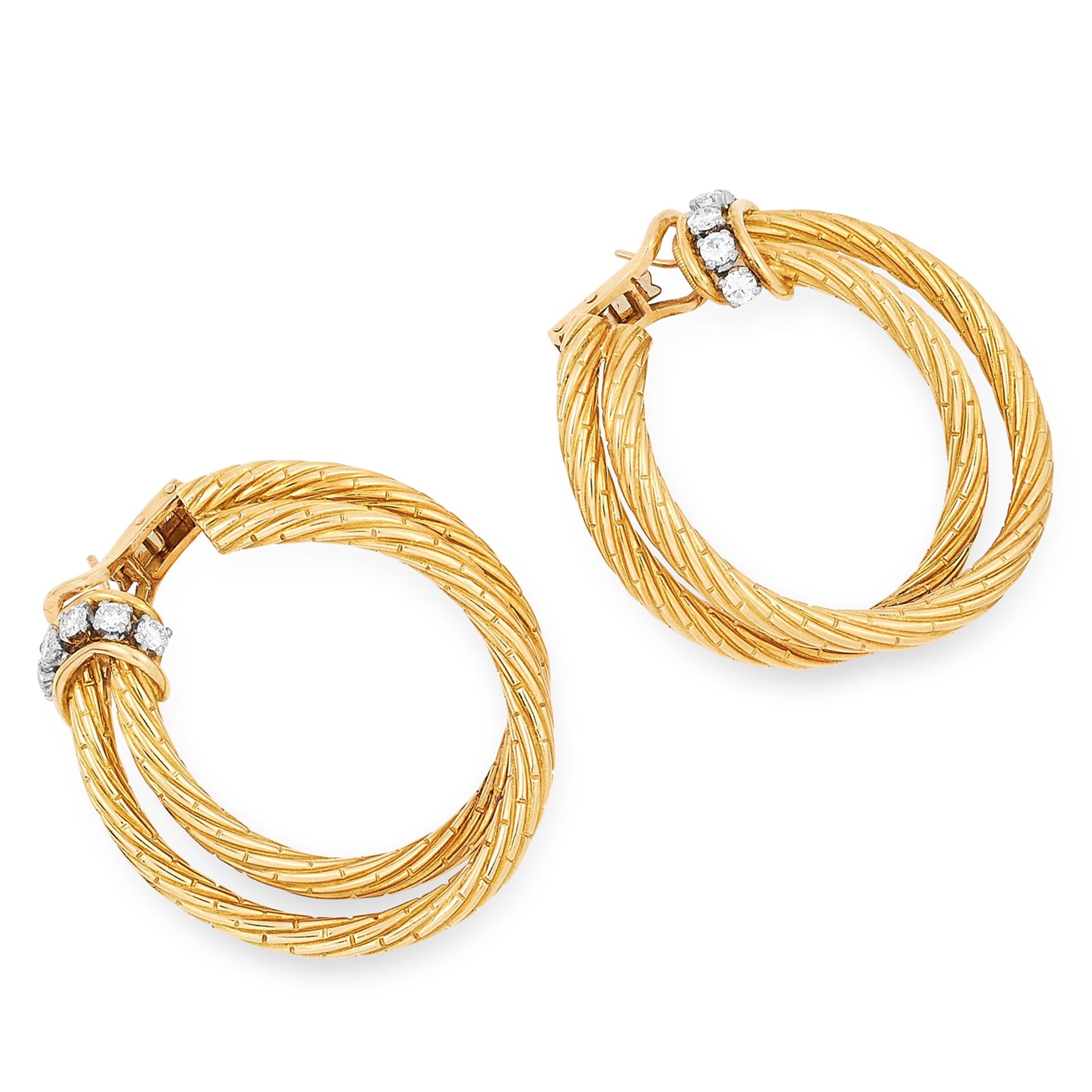 DIAMOND ROPE HOOP EARRINGS, VAN CLEEF & ARPELS designed as twisted ropes and set with 1.00 carat
