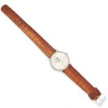 UNIVERSAL WRIST WATCH on brown leather strap, 23cm, 26.5g.