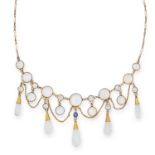 ANTIQUE MOONSTONE AND SAPPHIRE NECKLACE set with a round cut sapphire, cabochon moonstone and