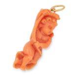 CARVED CORAL PENDANT comprising of a single piece of carved coral depicting a cherub, 3.2cm, 3g.