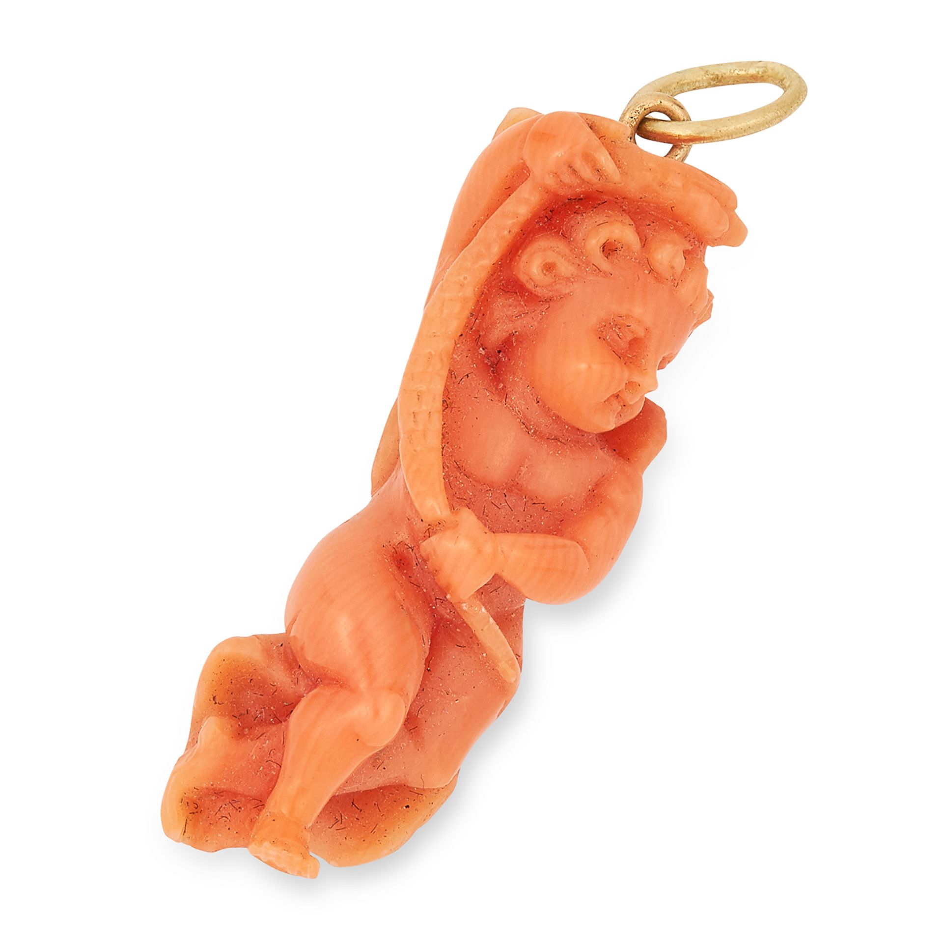 CARVED CORAL PENDANT comprising of a single piece of carved coral depicting a cherub, 3.2cm, 3g.