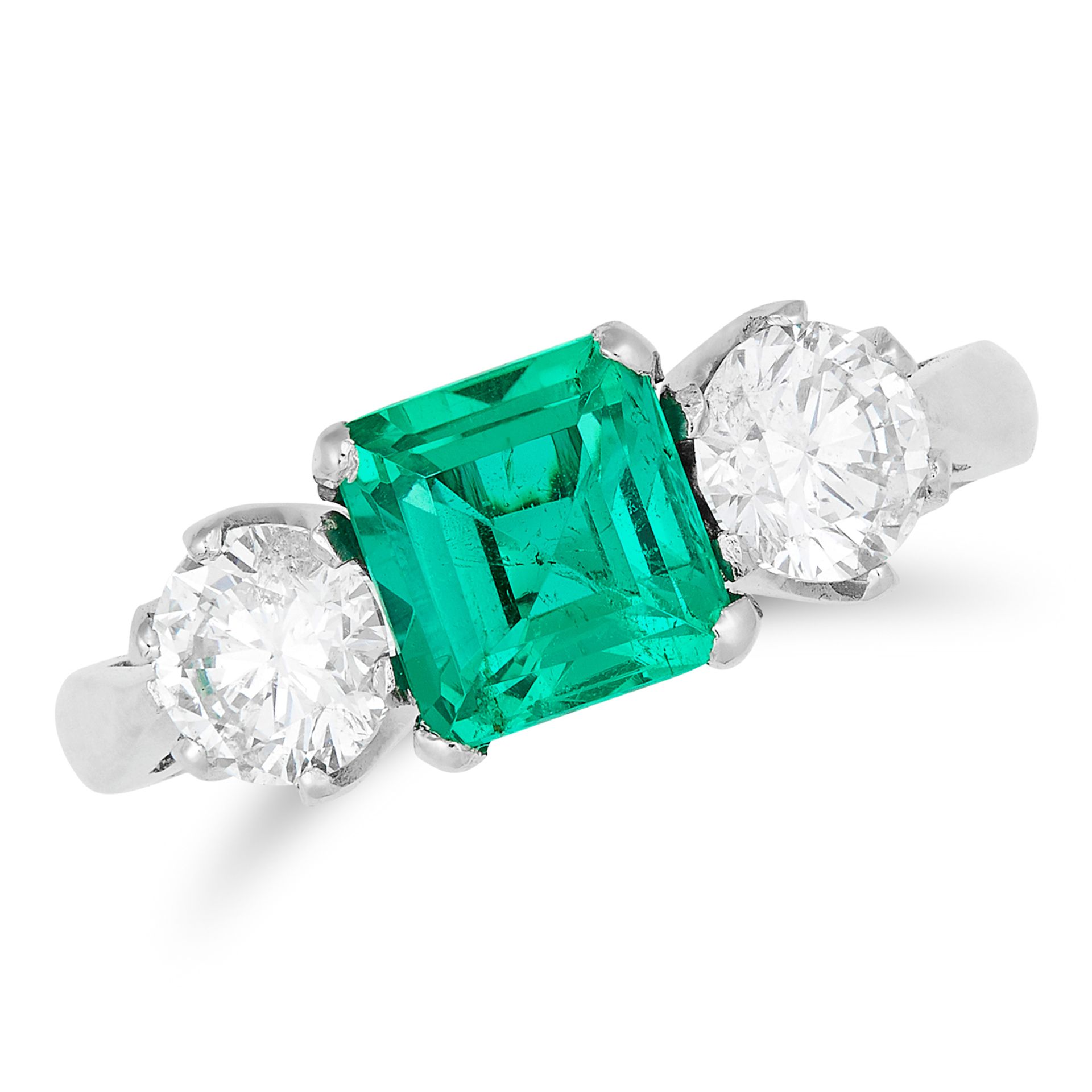 1.33 CARAT COLOMBIAN EMERALD AND DIAMOND RING set with a square cut emerald of 1.33 carats between