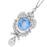 ANTIQUE CEYLON NO HEAT SAPPHIRE AND DIAMOND PENDANT, set with an oval cut sapphire of 18.58 carats