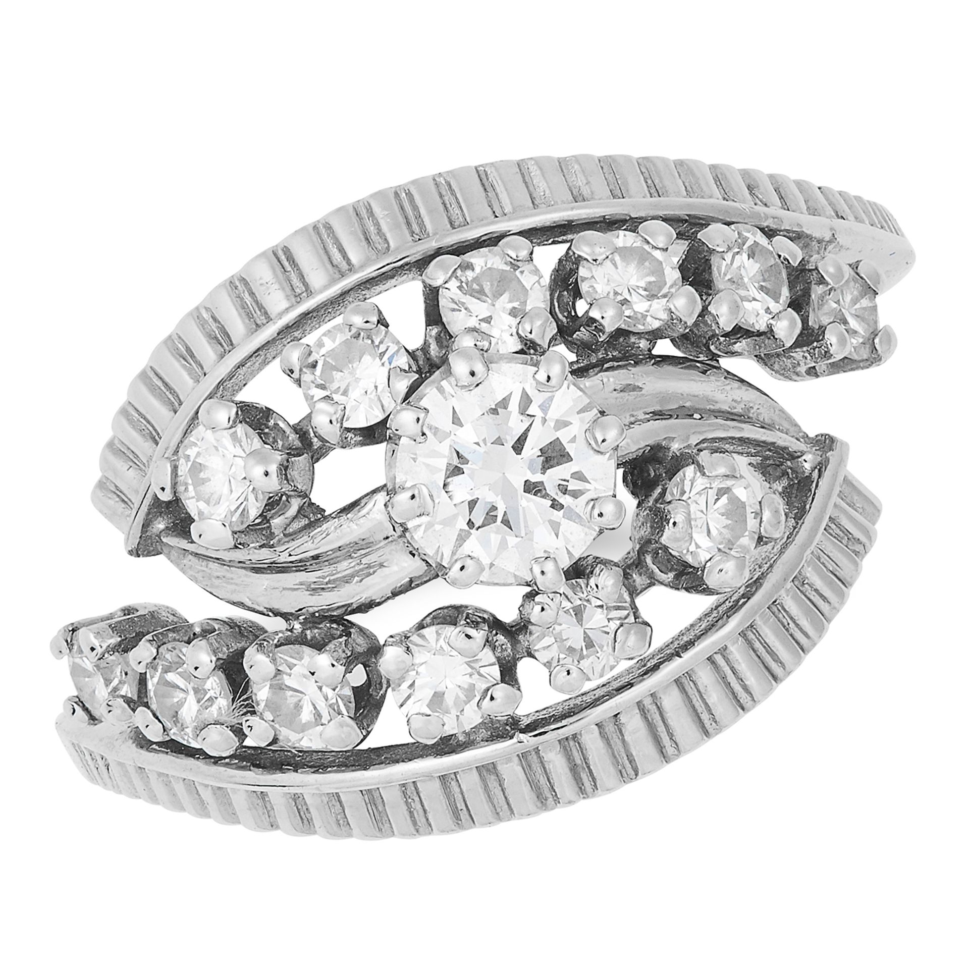 DIAMOND BOMBE RING set with round cut diamonds totalling approximately 1.0 carats, size N / 6.5, 4.