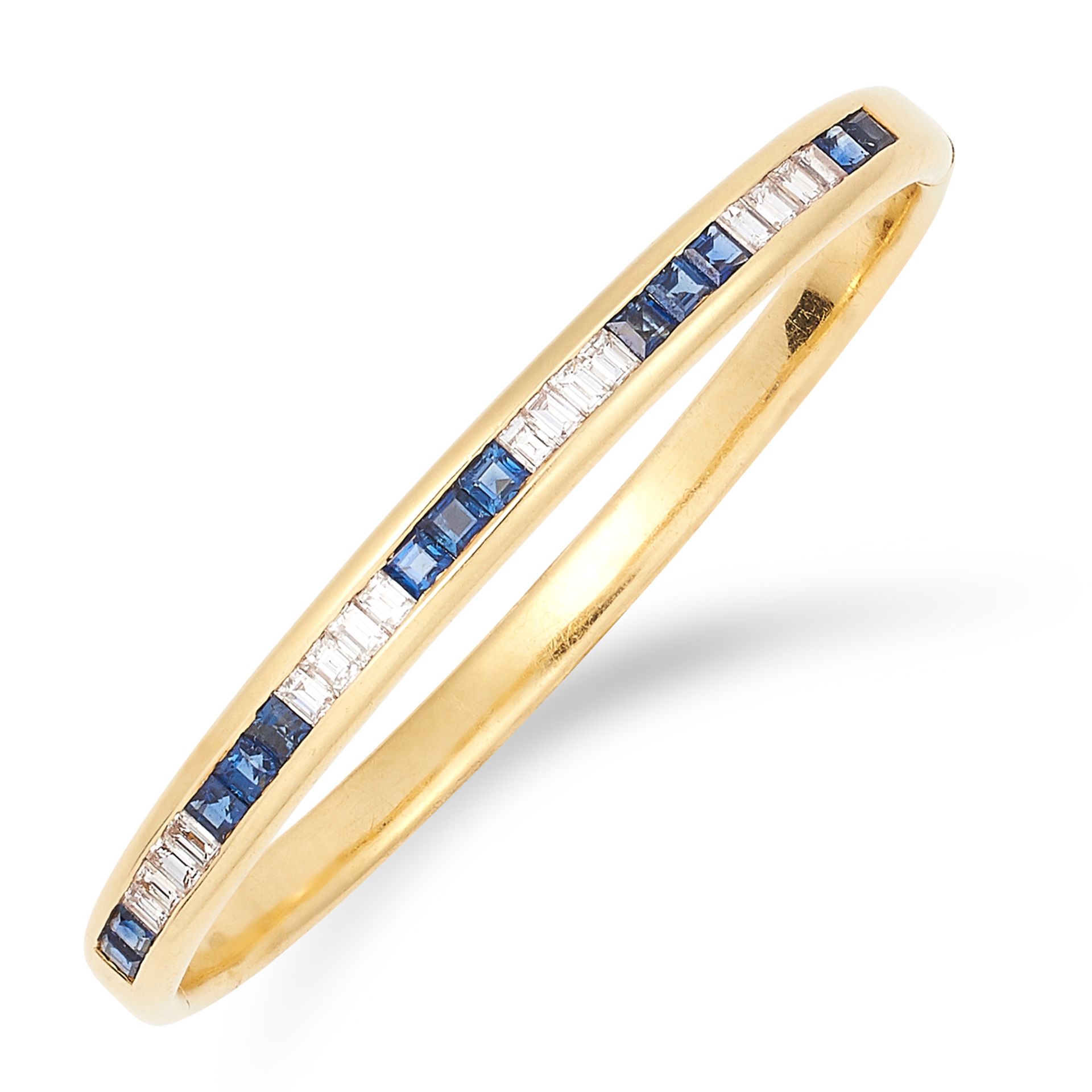 SAPPHIRE AND DIAMOND BANGLE, TIFFANY & CO set with step cut sapphires and baguette cut diamonds