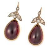 ANTIQUE VICTORIAN GARNET AND DIAMOND EARRINGS each set with cabochon garnet and rose cut diamonds,