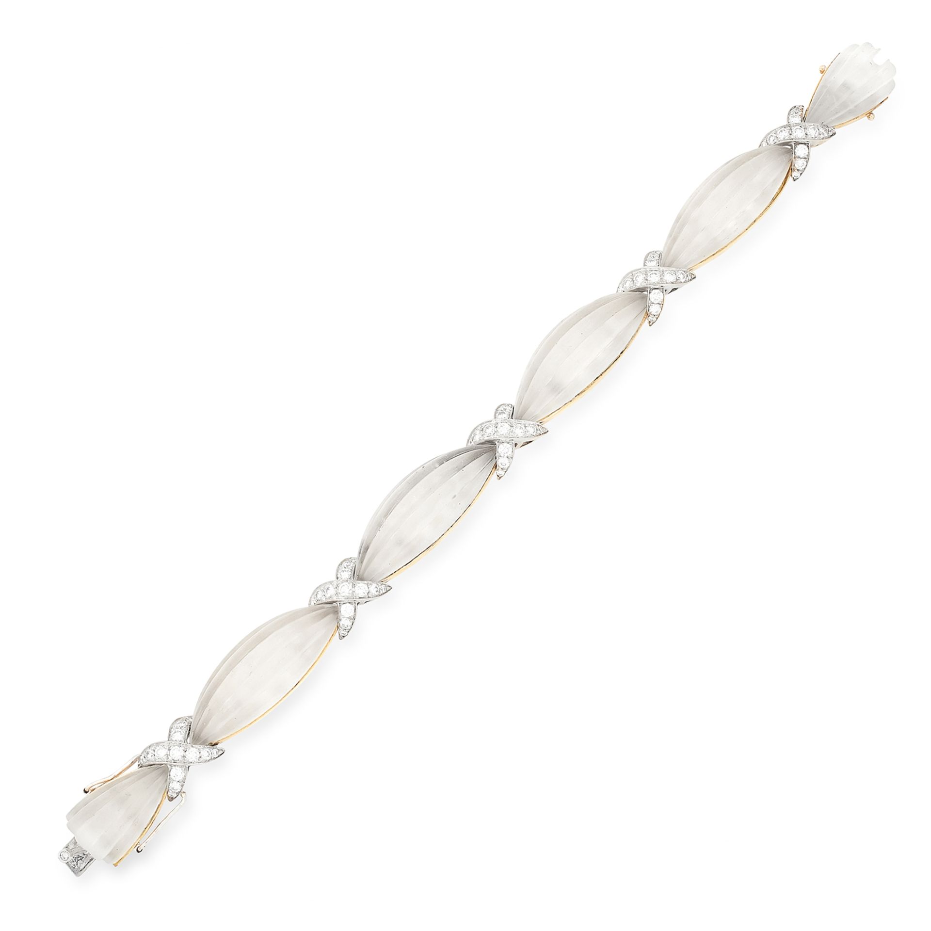 CARVED ROCK CRYSTAL AND DIAMOND BRACELET, set with approximately 2.00 carats of round cut