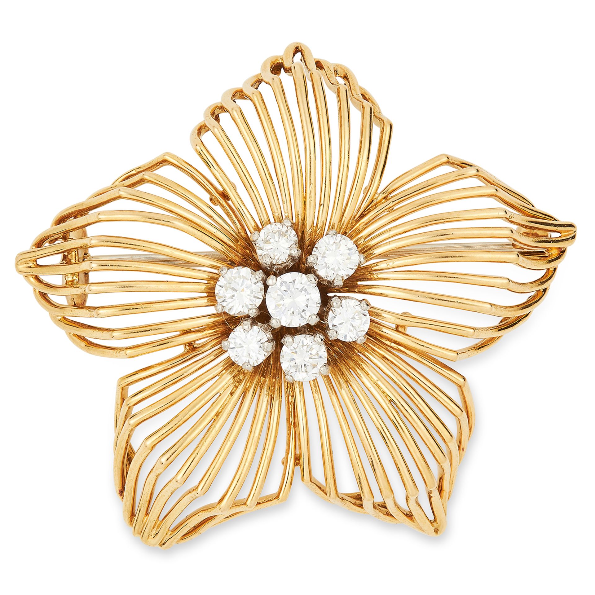 VINTAGE FLORAL EARRING AND BROOCH SUITE, CARTIER set with round cut diamonds, total weight: 27g.