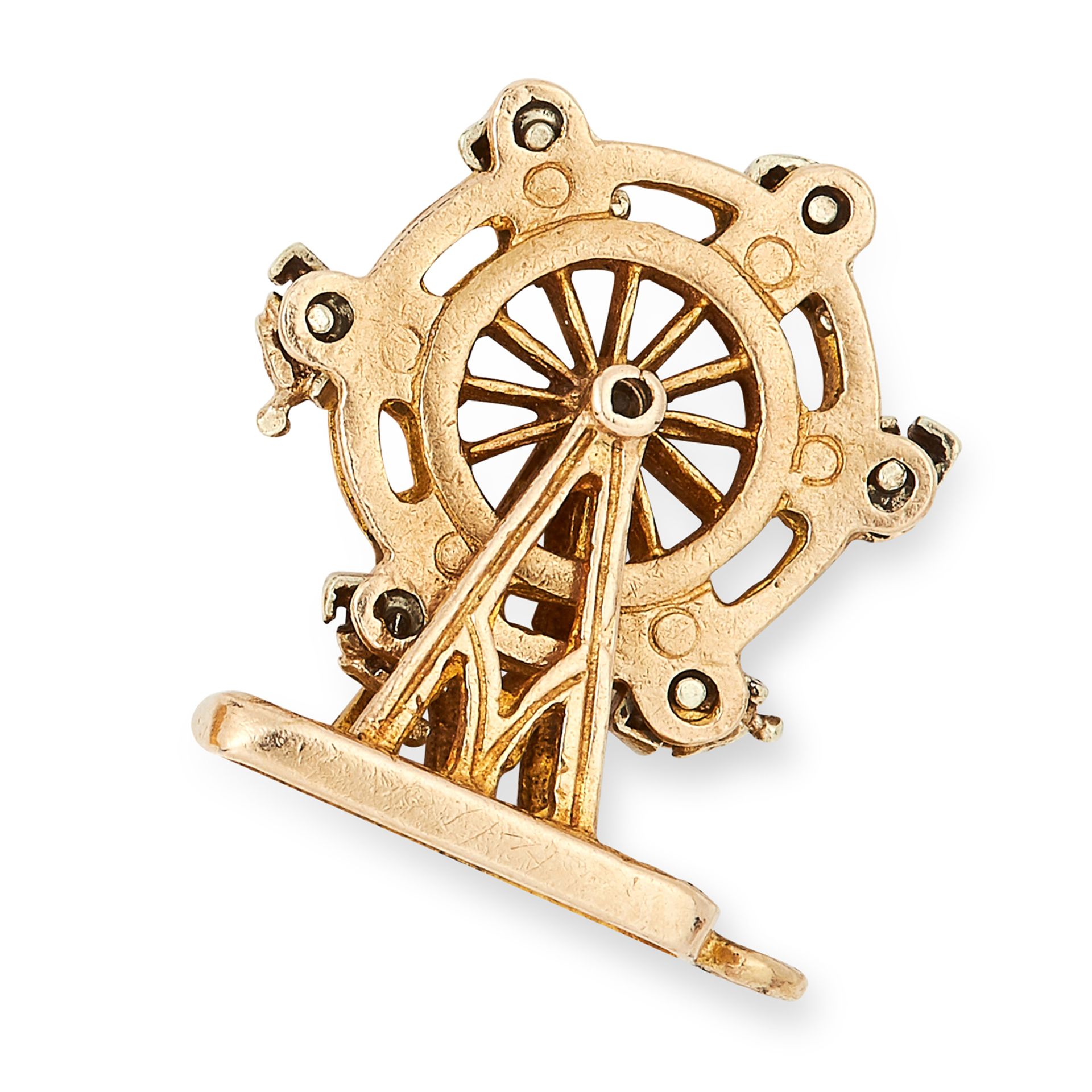 ARTICULATED FERRIS WHEEL CHARM / PENDANT with moving wheel and seats, 1.9cm, 4.1g.