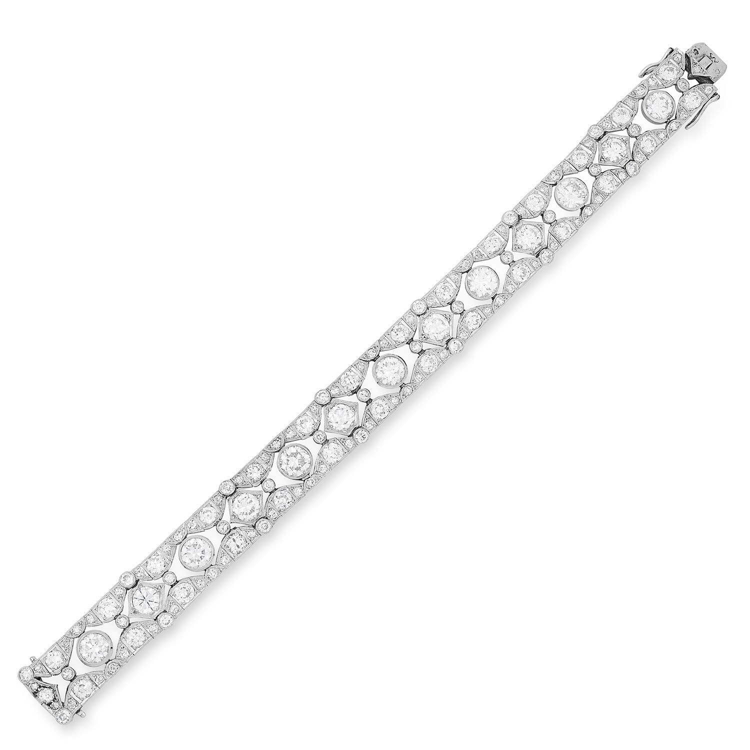 ANTIQUE ART DECO DIAMOND BRACELET set with round and old cut diamonds totalling approximately 17.