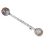 NATURAL SALTWATER PEARL AND DIAMOND BAR BROOCH, CARTIER set with two natural saltwater pearls of 7.9