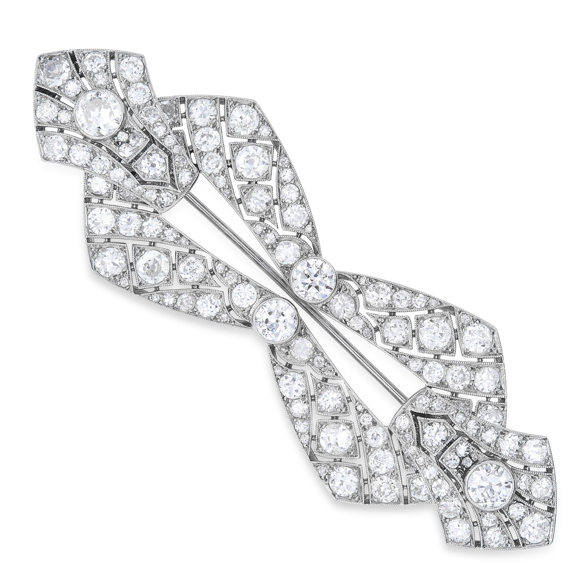 INTERCHANGEABLE DIAMOND BROOCH in Art Deco design, set with round cut diamonds, on articulated - Image 2 of 2