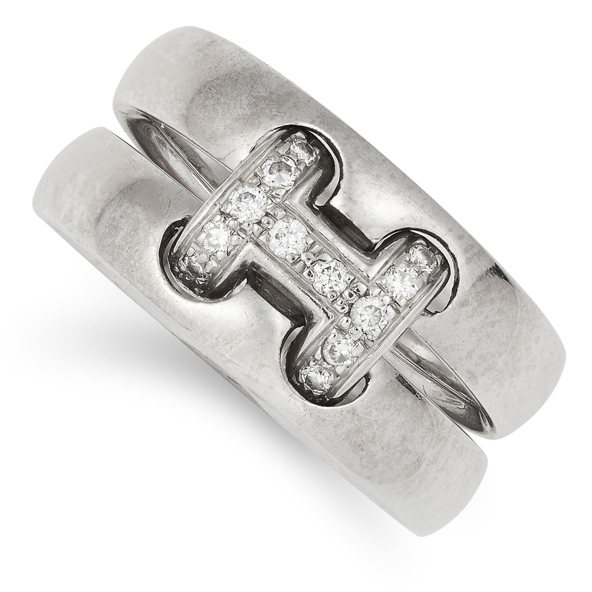 HERCULES DIAMOND RING, HERMES set with round cut diamonds, signed Hermes, size K / 5, 10.6g.