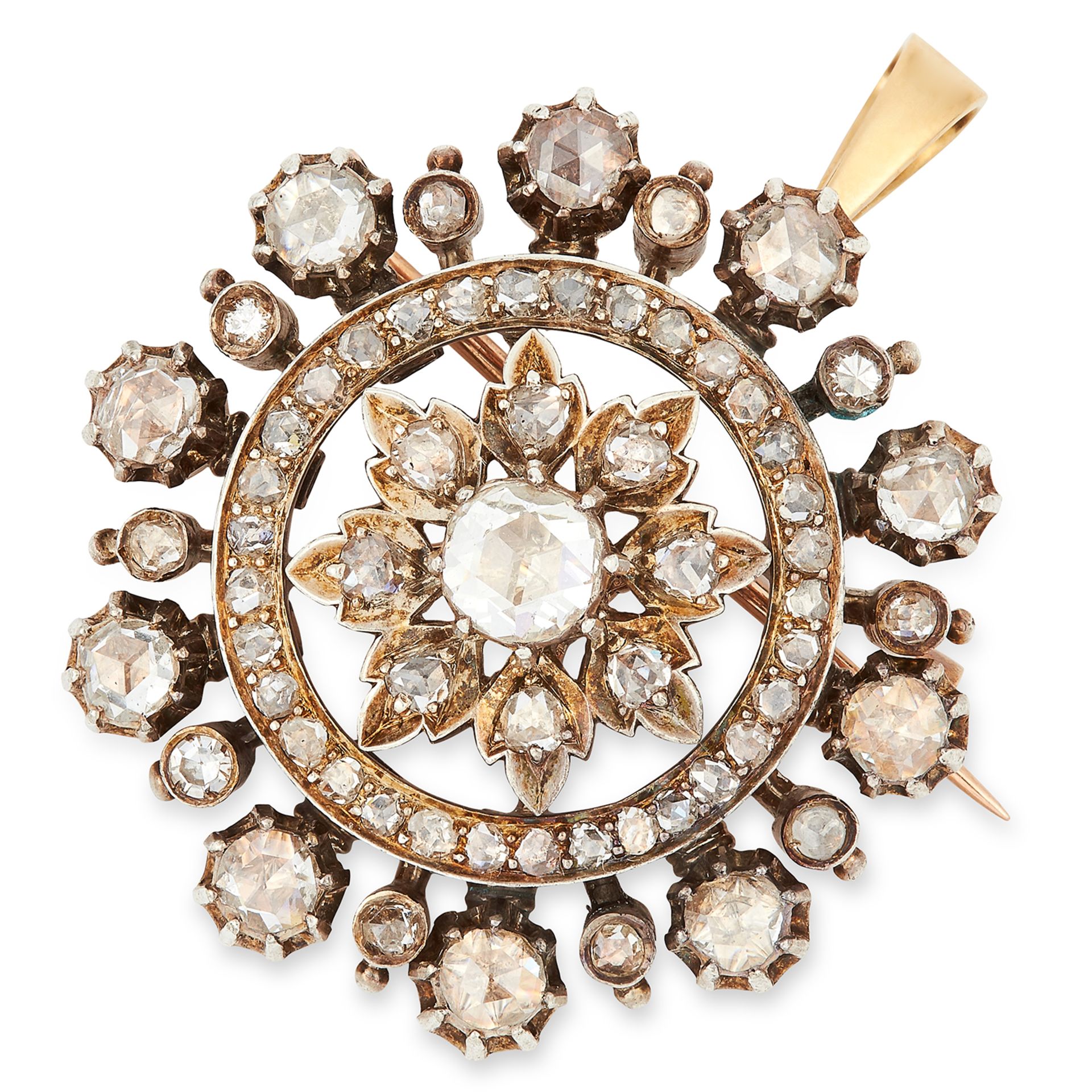 ANTIQUE DIAMOND PENDANT/BROOCH, set with approximately 2.50 carats of rose cut diamonds, 3.3cm, 20.