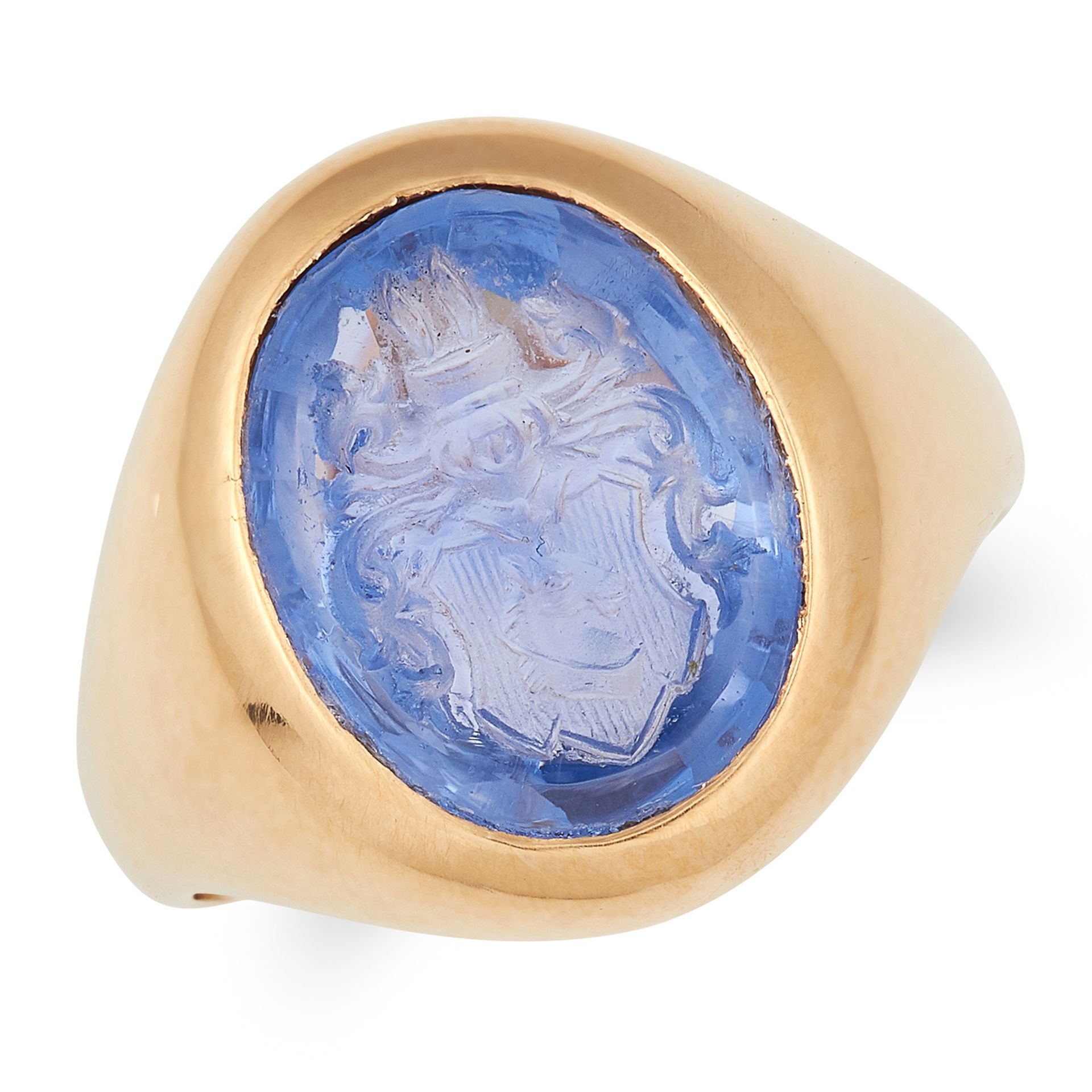 ANTIQUE SAPPHIRE INTAGLIO SEAL SIGNET RING set with a sapphire intaglio of approximately 6.00