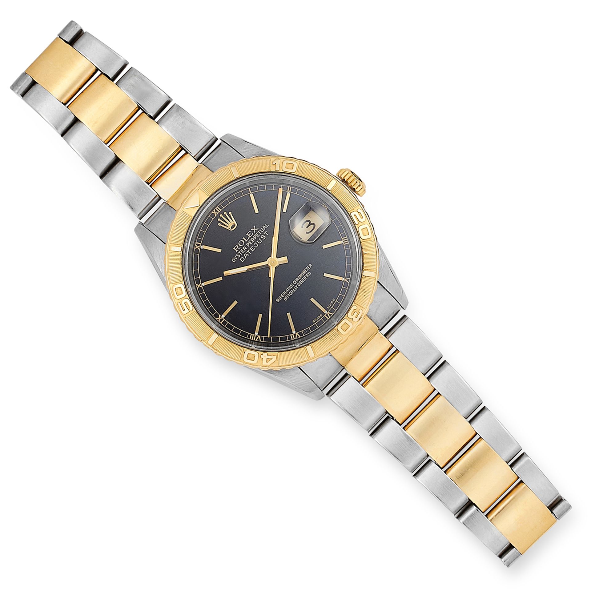 OYSTER PERPETUAL DATEJUST GENTLEMAN'S WRISTWATCH, ROLEX in yellow gold and steel with black dial,