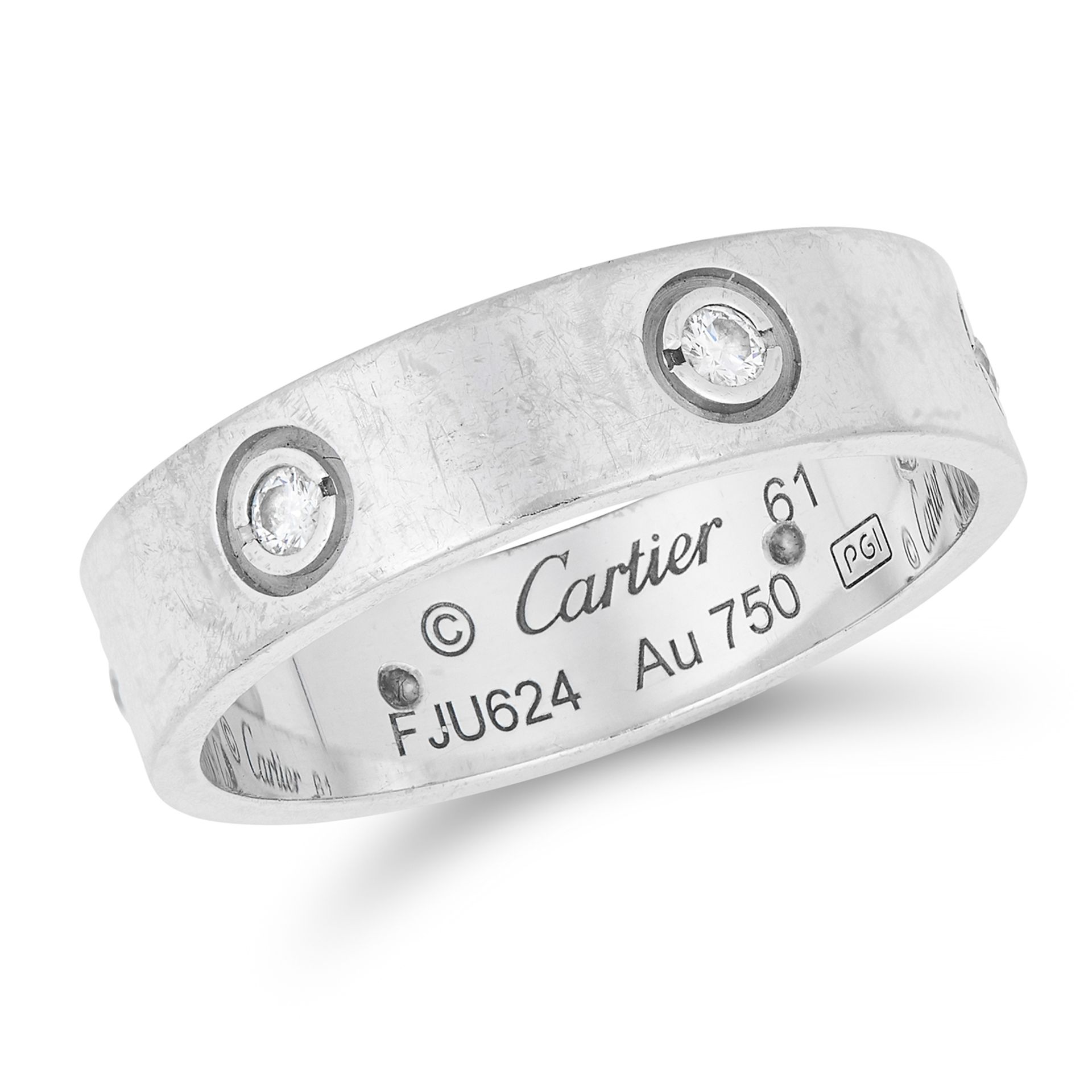 LOVE RING, CARTIER later set with round cut diamonds, signed Cartier and numbered, size T / 9.5, 7.