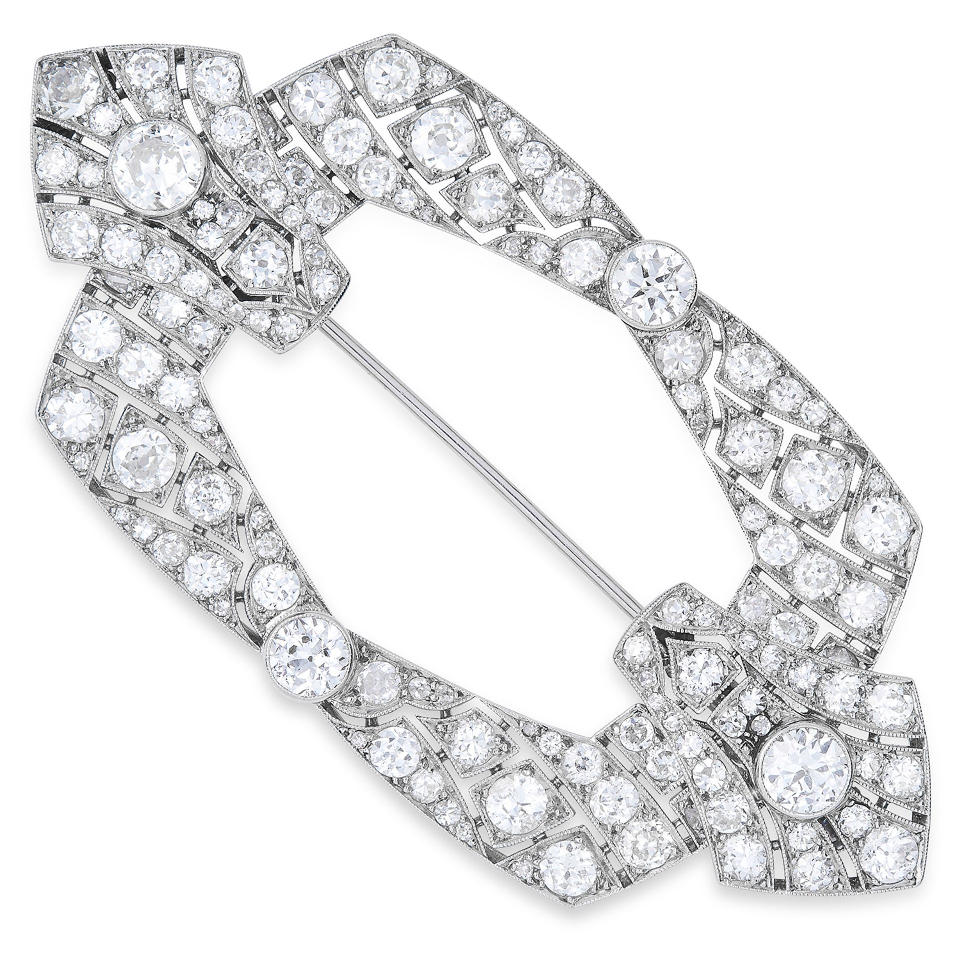INTERCHANGEABLE DIAMOND BROOCH in Art Deco design, set with round cut diamonds, on articulated