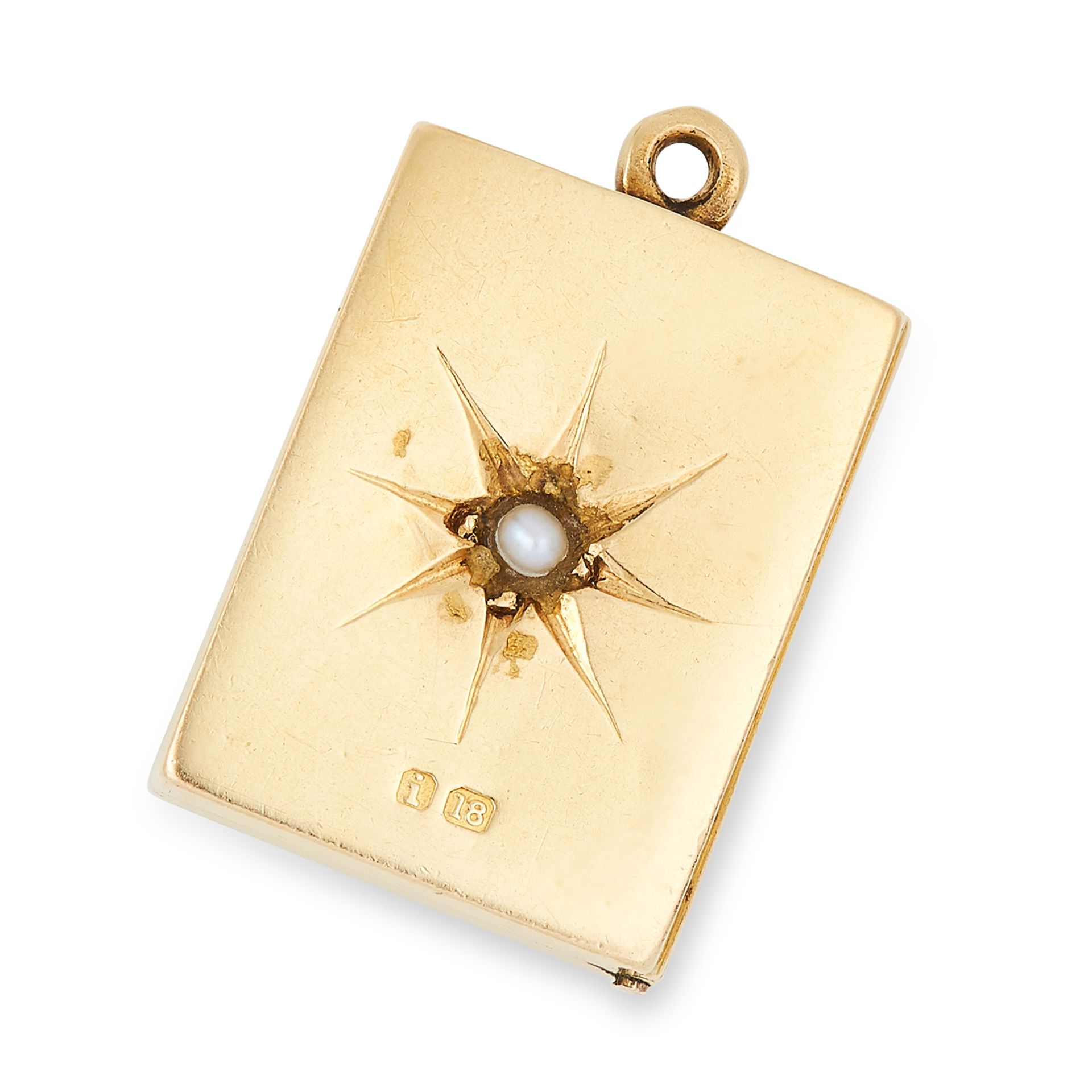 ANTIQUE SEED PEARL BOOK CHARM / PENDANT designed as an opening book, set with a seed pearl in star