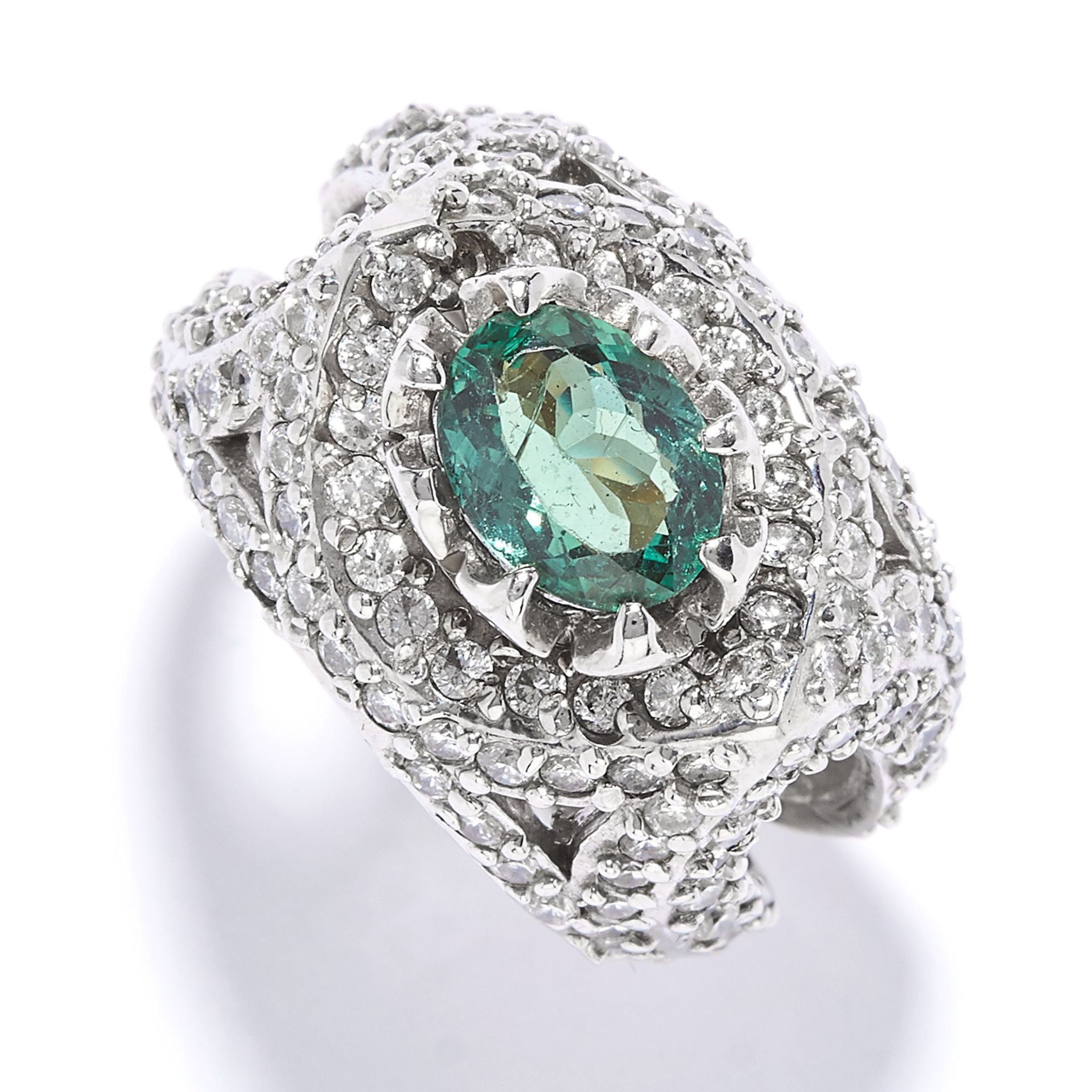 ALEXANDRITE AND DIAMOND RING set with an oval cut alexandrite of 1.60 carats within an openwork