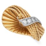 DIAMOND COCKTAIL RING, KUTCHINSKY, 1961 the twisted rope form is set with round cut diamonds, size M