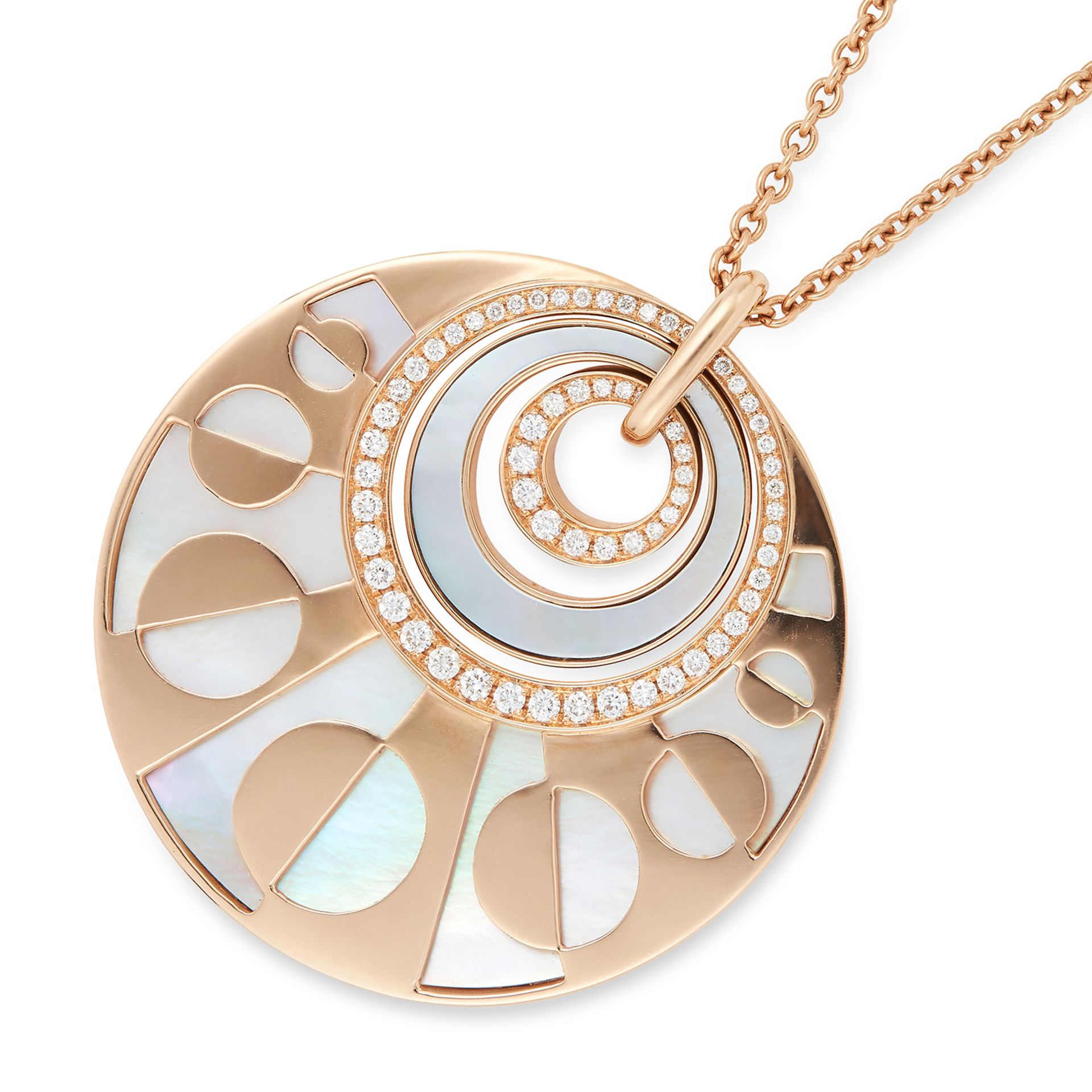 MOTHER OF PEARL AND DIAMOND INTARSIO PENDANT, BVLGARI set with polished mother of pearl and round