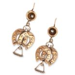 ANTIQUE PEARL HORSESHOE AND STIRRUP EARRINGS designed as overlapping horseshoes suspended from a