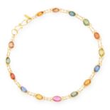 MULTICOLOUR SAPPHIRE BRACELET comprising of a chain set with oval cut sapphires, 19cm, 2.2g.