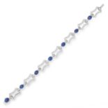 ANTIQUE SAPPHIRE AND DIAMOND BRACELET comprising alternating links of oval cabochon sapphires and