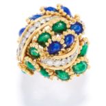 DIAMOND AND ENAMEL BOMBE RING, KUTCHINSKY, CIRCA 1969 jewelled with curved rows of round cut