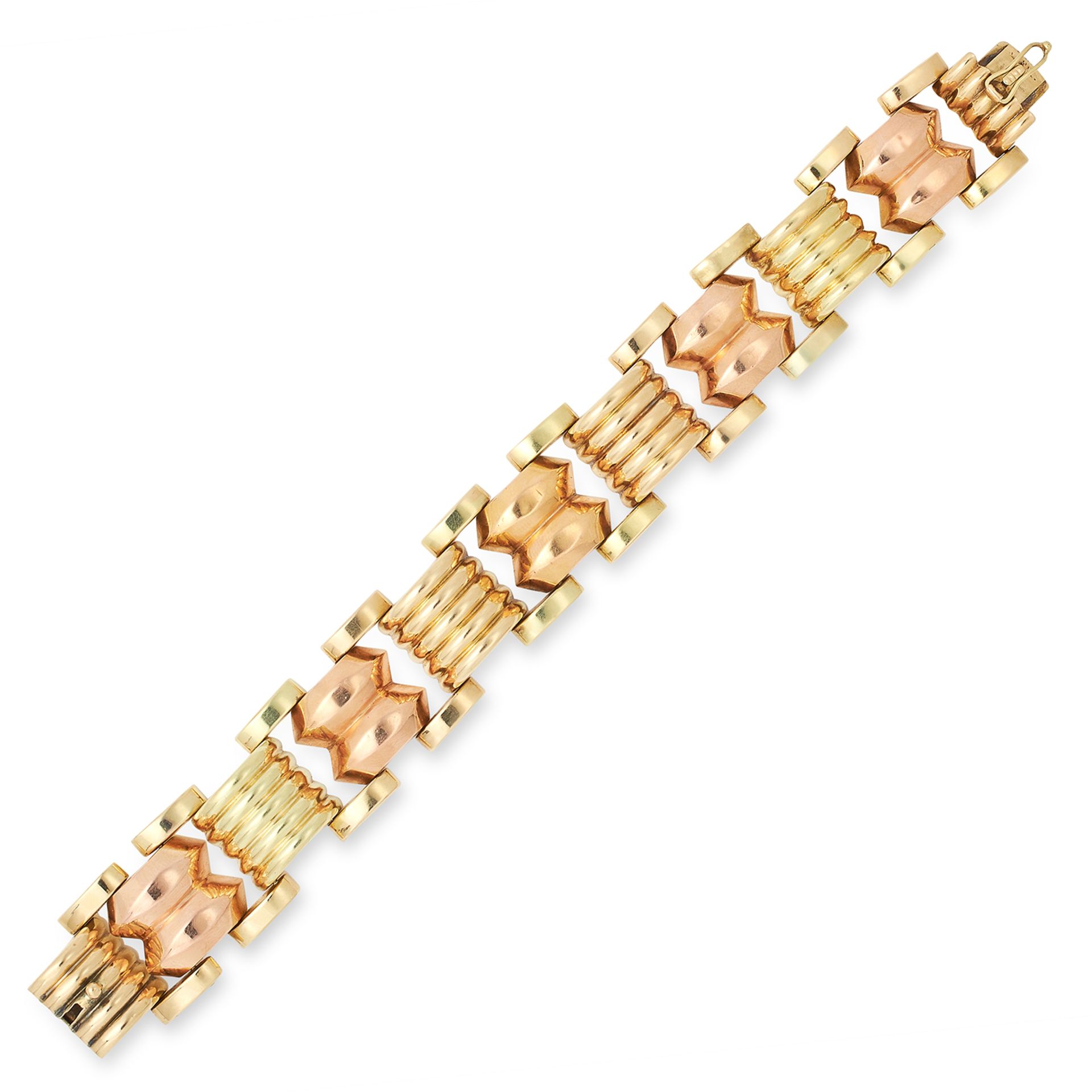 VINTAGE FANCY LINK BRACELET comprising alternating bevelled links, 19.0cm, 38.7g.