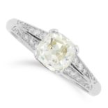 1.35 CARAT DIAMOND RING set with a cushion cut diamond of approximately 1.35 carats with further