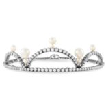 16.00 CARAT DIAMOND AND PEARL INTERCHANGEABLE RIVIERA NECKLACE / TIARA set with round cut diamonds