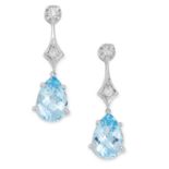 TOPAZ AND DIAMOND DROP EARRINGS each set with two round cut diamonds suspending a pear cut topaz,