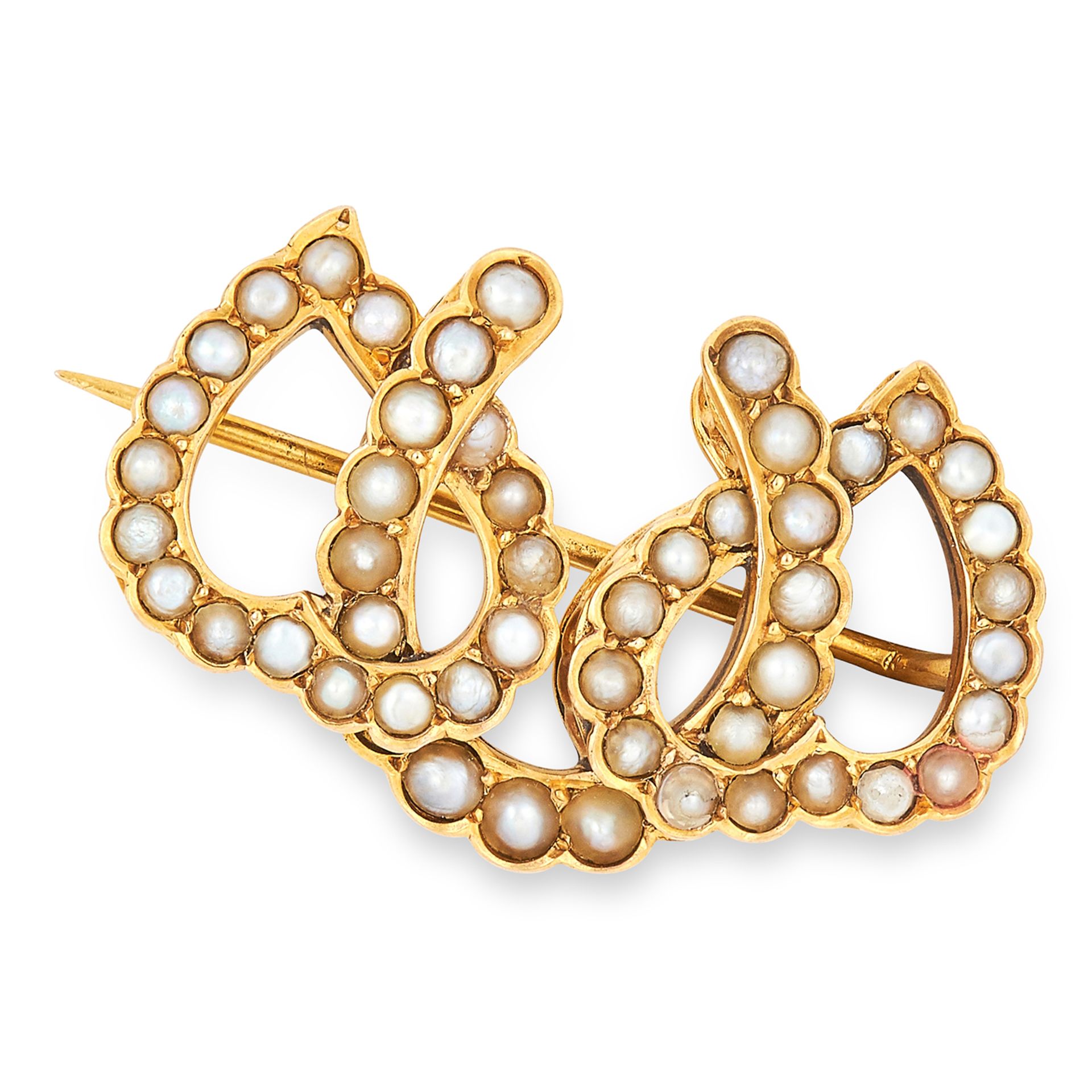 ANTIQUE PEARL HORSESHOE BROOCH, CIRCA 1900 the three overlapping horseshoes set with pearls, 2.