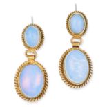 ANTIQUE MOONSTONE EARRINGS each set with two cabochon moonstones, 3cm, 5.3g.