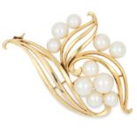 ABSTRACT PEARL BROOCH, MIKIMOTO set with 10 pearls, 5.3cm, 11.5g.