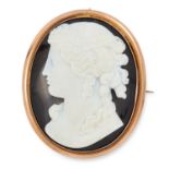 ANTIQUE CARVED AGATE CAMEO BROOCH, LATE 19TH CENTURY carved in detail to depict the bust of a