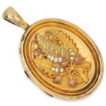 ANTIQUE PEARL LOCKET in foliate design set with seed pearls, 5.5cm, 17.7g.