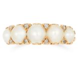 ANTIQUE PEARL AND DIAMOND FIVE STONE RING, 19TH CENTURY set with five pearls and diamond sparks,