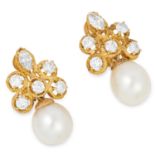 2.90 CARAT DIAMOND AND PEARL EARRINGS each set with round and marquise cut diamonds totalling