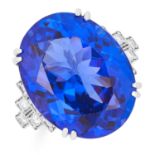 23.40 CARAT TANZANITE AND DIAMOND RING set with an oval cut tanzanite of approximately 23.40